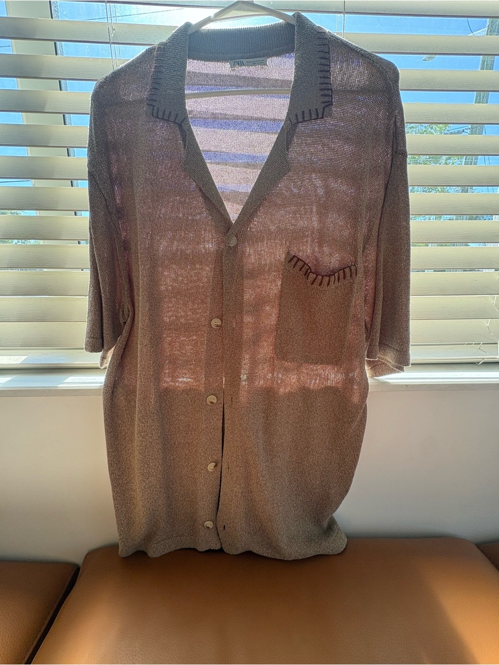 Light Brown Sheer Button-Front Men shirt